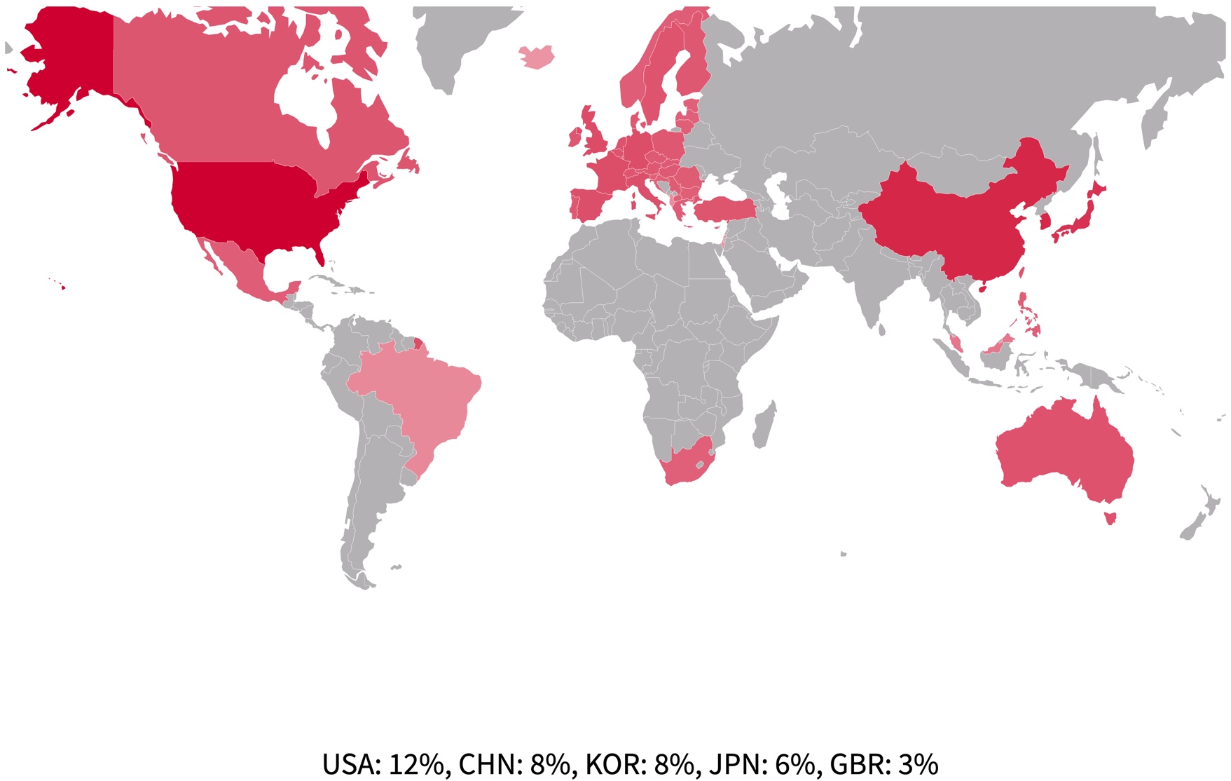 Global map highlighting where HEVC SEPs are granted.