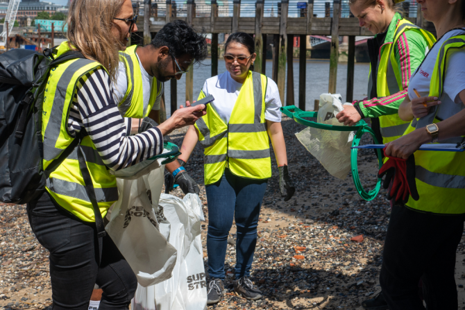 Cipher staff members during their clean-up of the Thames riverbank, June 2022